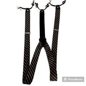 Silk Suspenders Hand Tailored in Italy Excellent Condition Black Copper Striped